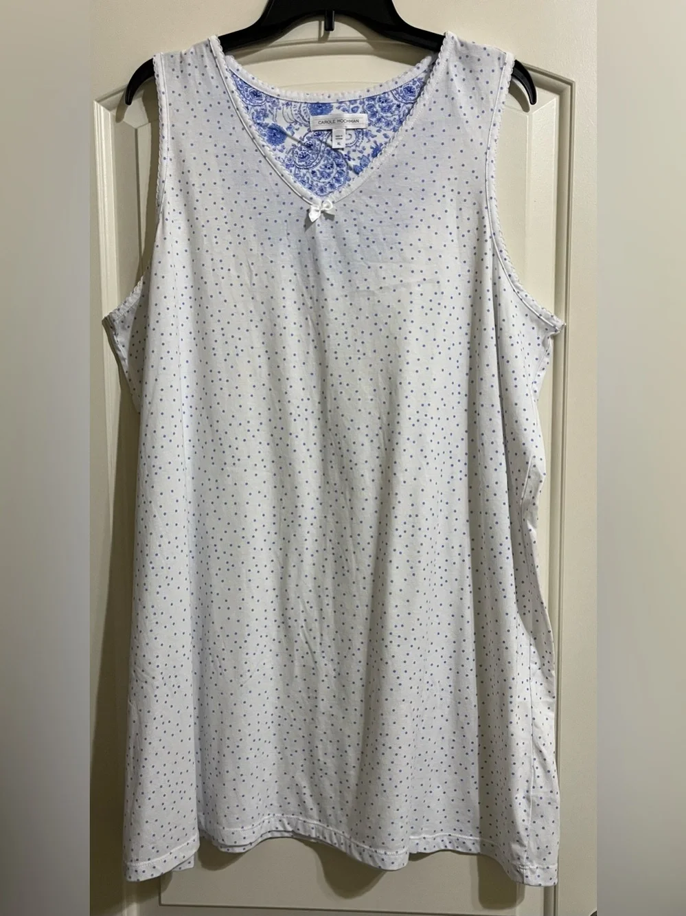NWOT Carole Hochman White With Blue Dots Sleeveless V-Neck Nightgown Size XL